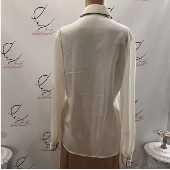 Vintage Designer LILLI ANN Blouse. Sz Medium. Cream Brown. Hidden Placket. B129 - Picture 4 of 4